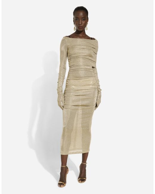 Dolce & Gabbana Natural Lurex Mesh Calf-Length Skirt