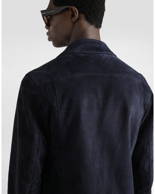 Dolce & Gabbana Blue Leather Zipped Jacket for men
