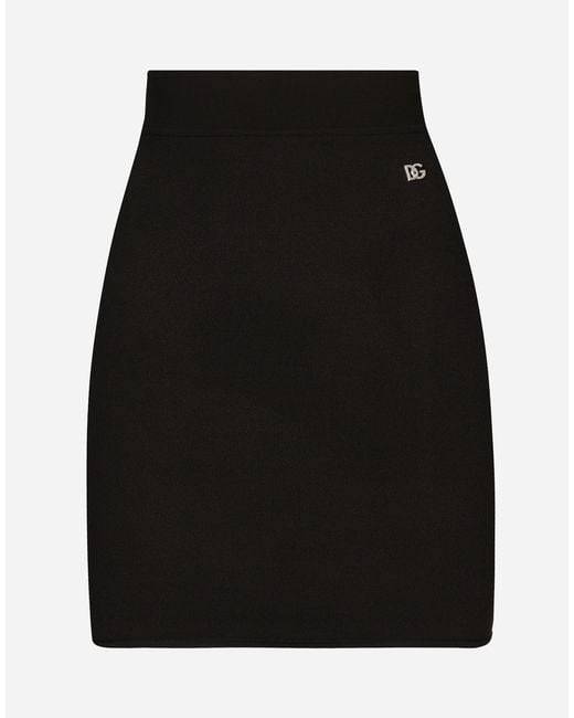 Dolce & Gabbana Black Short Stretch Viscose Knit Skirt With Dg Logo