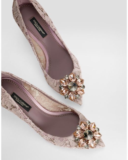 Dolce & Gabbana Pink Lace Pumps With Brooch Detailing