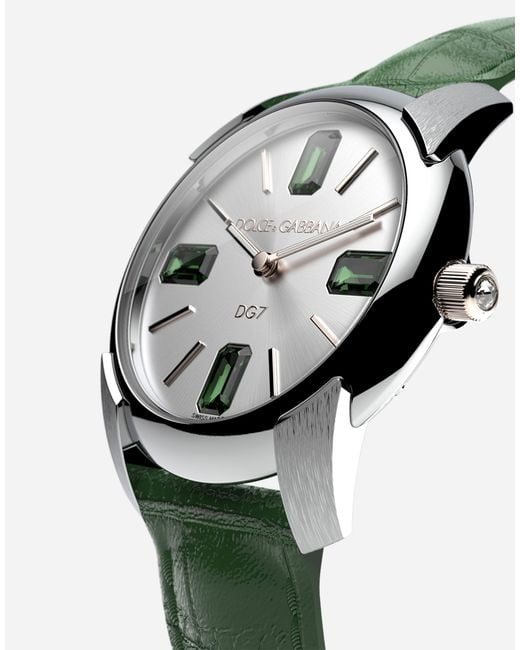 Dolce & Gabbana Green Watch With Alligator Strap