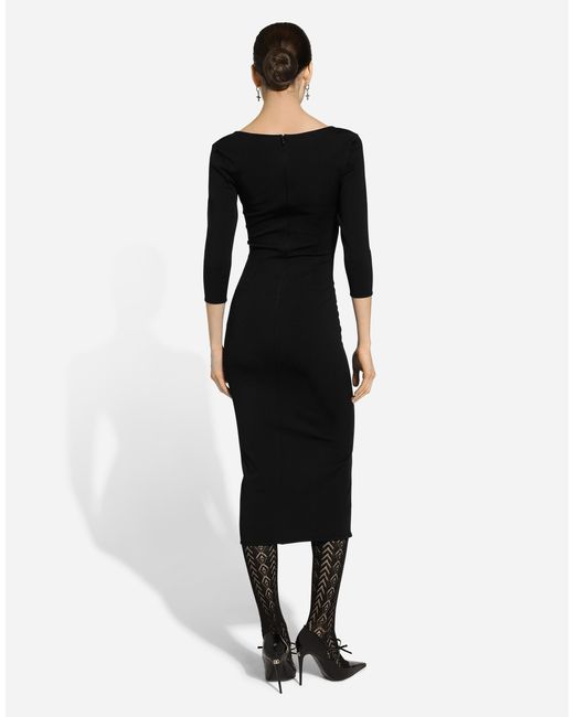 Dolce & Gabbana Black Logo-Embellished Knit Midi Dress