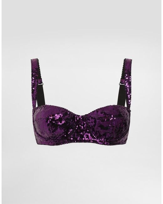 Dolce & Gabbana Purple Sequinned Balconette Bra