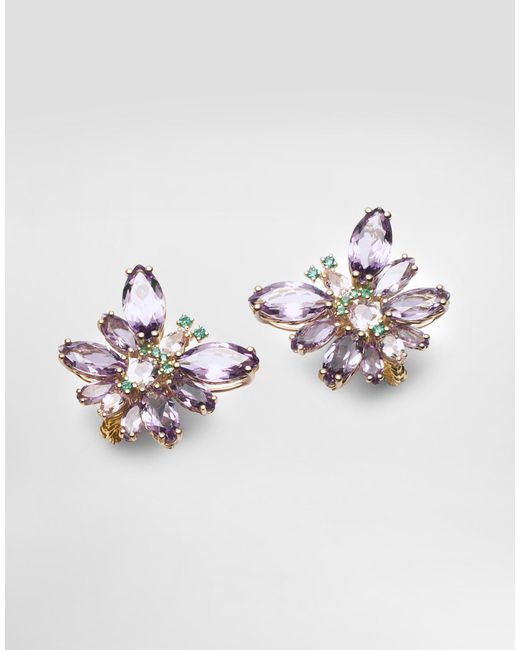 Dolce & Gabbana Metallic Butterfly Earrings 18-Carat, Amethysts, Morganites, And Emeralds
