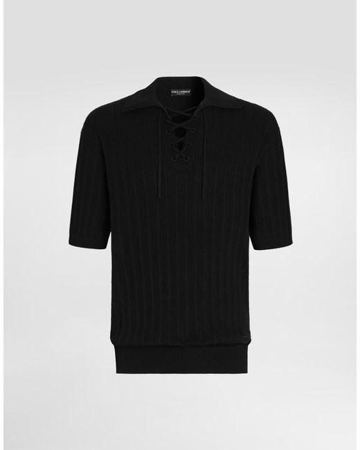 Dolce & Gabbana Black Cotton Serafino Polo Shirt for men