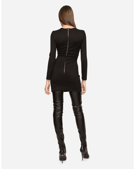 Dolce & Gabbana Black Short Milano Rib Dress With Dg Logo