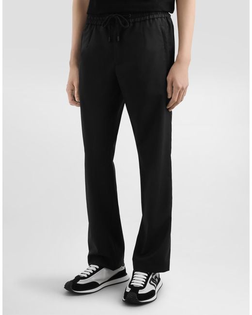 Dolce & Gabbana Structured Wool Canvas Trousers in Black für Herren