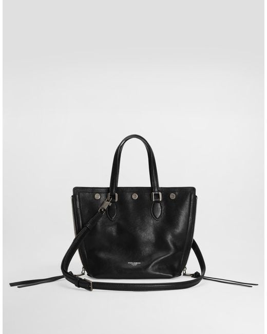 Dolce & Gabbana Black Atene Tempesta Calfskin Shopping Bag for men