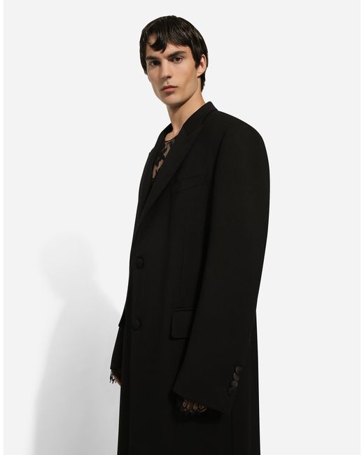 Dolce & Gabbana Black Single-Breasted Double-Face Stretch Wool Coat for men