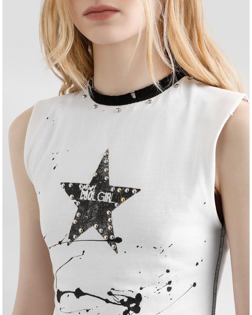 Dolce & Gabbana Jersey Sleeveless T-Shirt With Print White