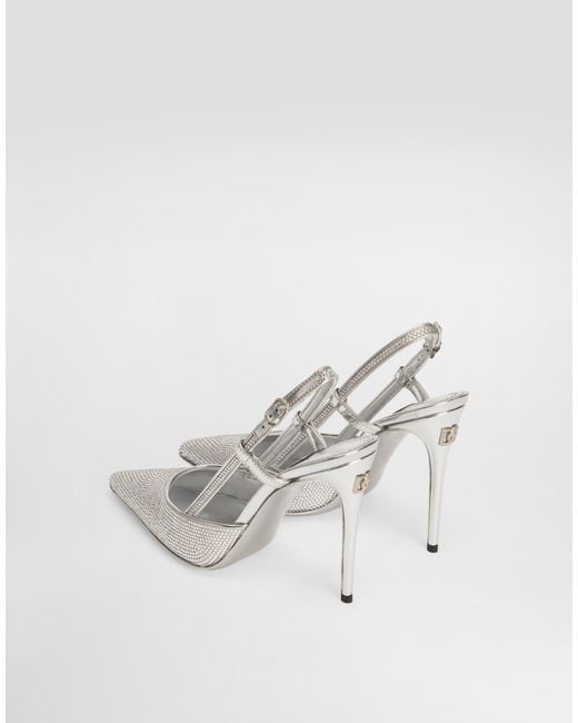 Dolce & Gabbana White Satin Slingbacks With Fusible Rhinestones