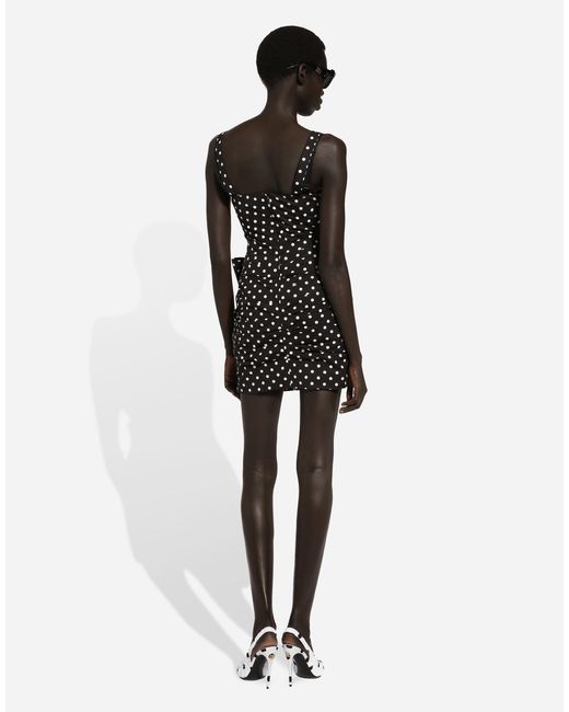 Dolce & Gabbana ドットプリント&リボン ディテール コットン ミニドレス Black