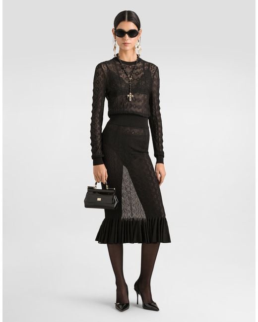 Dolce & Gabbana Black Lace-Stitch Knit Skirt