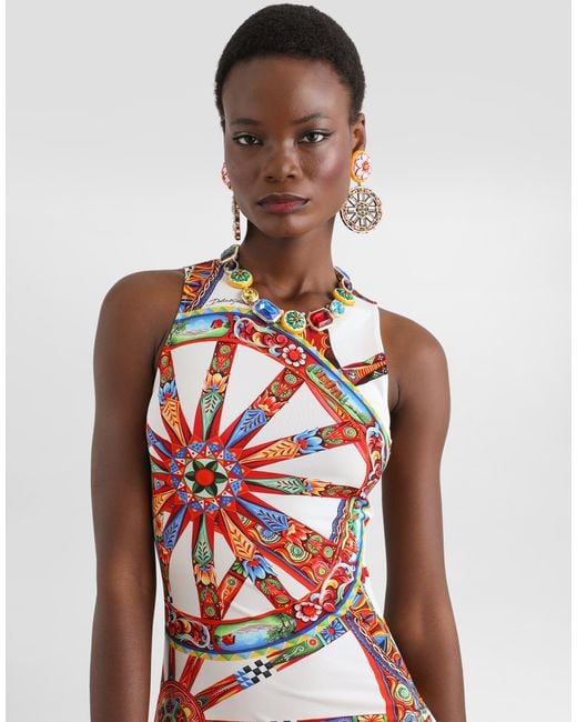 Dolce & Gabbana White Carretto-Print Viscose Jersey Jumpsuit