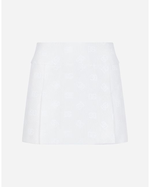 Dolce & Gabbana White Minirock Aus Matelassé-Jacquard Dg-Logo