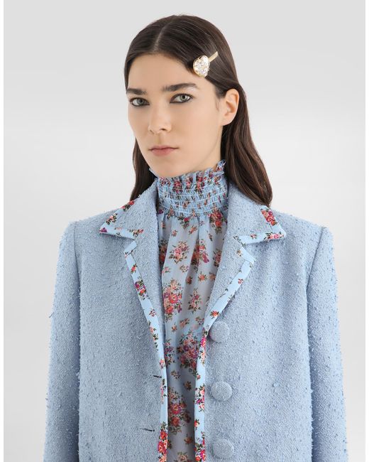 Dolce & Gabbana Blue Single-Breasted Rachel Basketweave Jacket