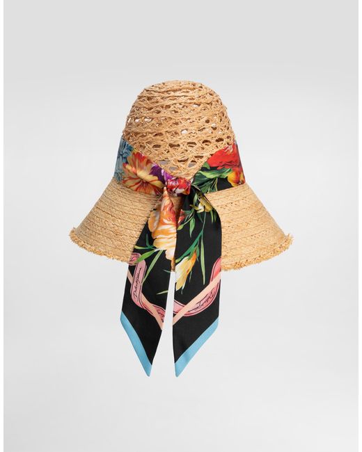 Dolce & Gabbana Pink Straw Hat With Bandeau Scarf