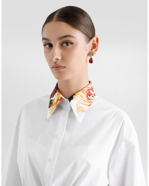 Dolce & Gabbana White Bouquet-Print Poplin Shirt