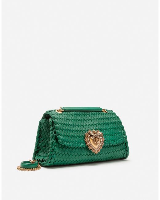 Large Devotion Shoulder Bag In Braided Nappa Leather Dolce & Gabbana de color Green