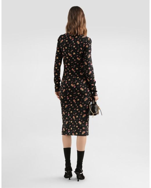 Dolce & Gabbana Black Small Floral-Print Charmeuse Dress