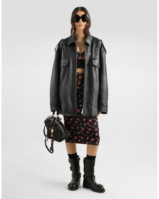 Dolce & Gabbana Black Vintage-Effect Leather Jacket