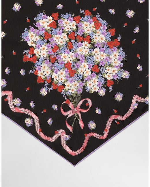 Dolce & Gabbana Natural Small Floral-Print Silk Twill Triangle Scarf