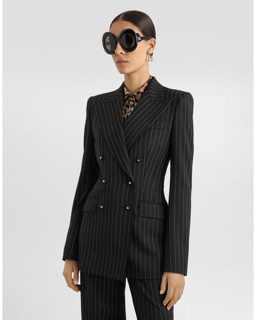 Dolce & Gabbana Black Double-Breasted Pinstripe Wool Jacket