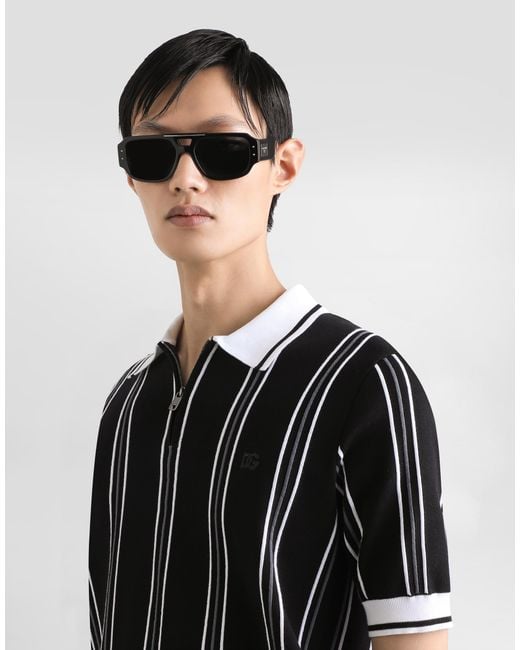 Dolce & Gabbana メンズ ブラック コットンニット ポロシャツ 【公式通販】