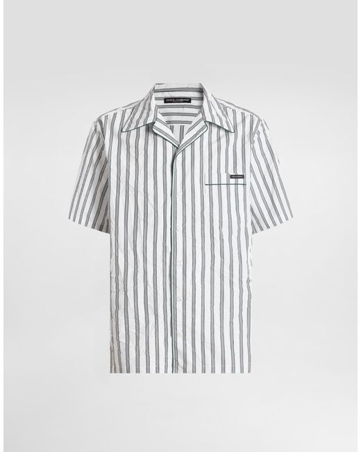 Dolce & Gabbana White Crinkled Striped Poplin Hawaii Shirt for men