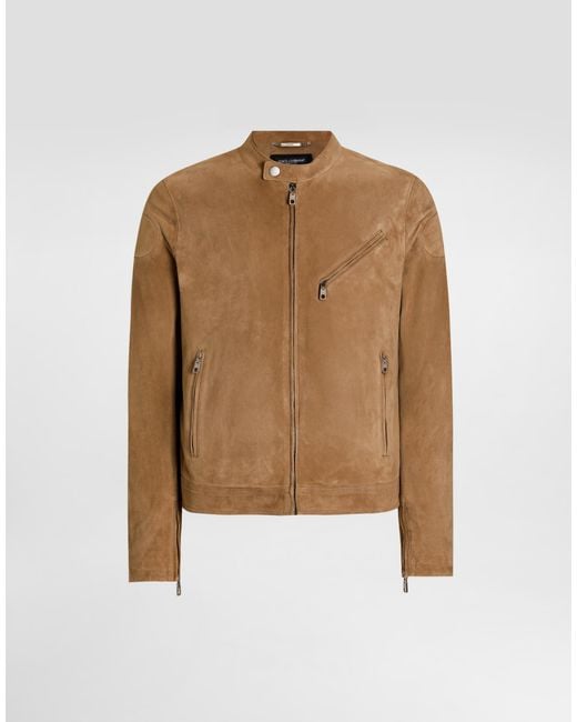 Dolce & Gabbana Natural Camel Suede Jacket for men