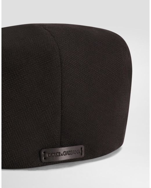 Dolce & Gabbana Black Linen Flat Cap With Branded Tag for men