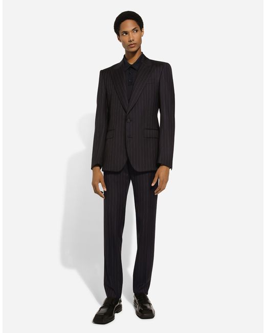 Dolce & Gabbana Black Single-Breasted Pinstripe Wool Sicilia-Fit Jacket for men