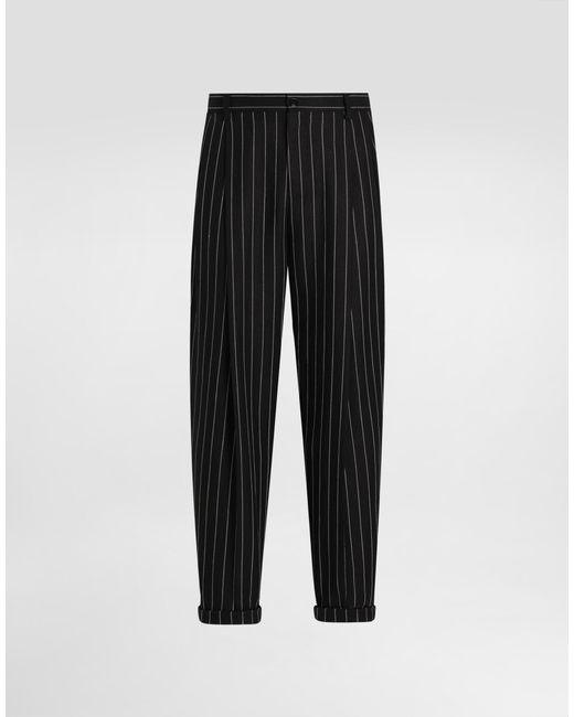 メンズ Dolce & Gabbana Pinstripe Linen-Blend Pants With Double Darts Black