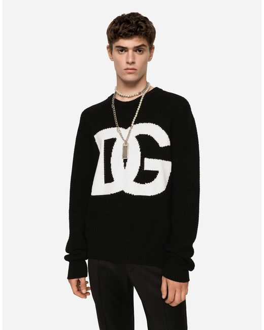 Jersey de cuello redondo en lana con DG Logo en intarsia Dolce & Gabbana de  hombre de color Negro | Lyst