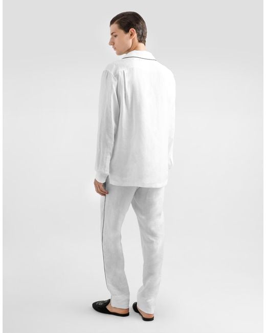 Dolce & Gabbana White Linen Vanity Shirt With Heraldic Emblem for men