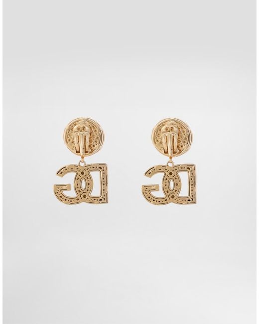 Dolce & Gabbana White Drop Earrings With Cabochon Details And Dg Logo