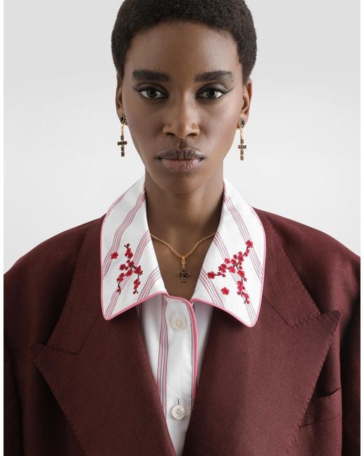 Dolce & Gabbana White Necklace With Cross And Rhinestones