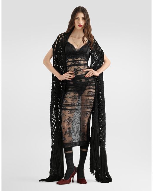 Dolce & Gabbana Black Calf-Length Chantilly Lace Slip Dress