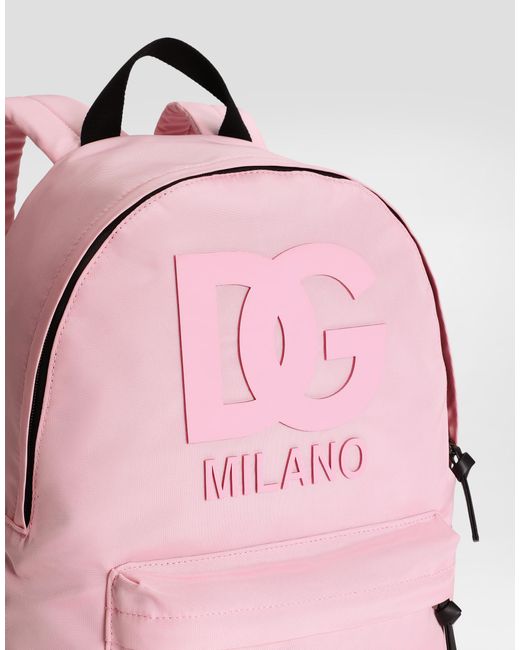 Dolce & Gabbana Pink Nylon Backpack With Dg Rubber Patch for men
