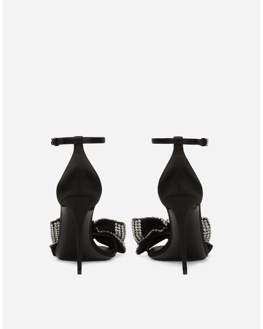 Dolce & Gabbana White Rhinestone-Embellished Satin Bow Sandals