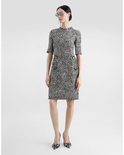 Dolce & Gabbana ラッセルツイード ショートスリーブ ミディドレス Gray
