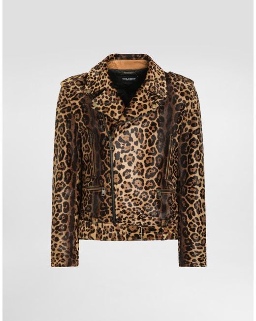 Dolce & Gabbana Brown Calfskin Biker Jacket for men
