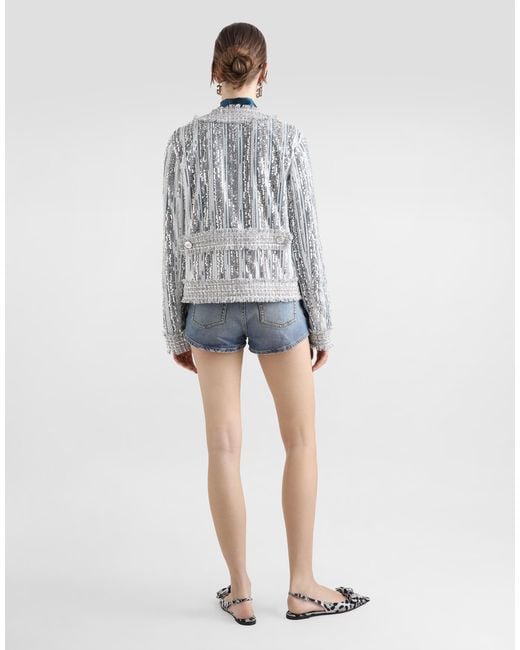 Dolce & Gabbana Gray Tulle Gabbana Jacket With Sequin Embroidery