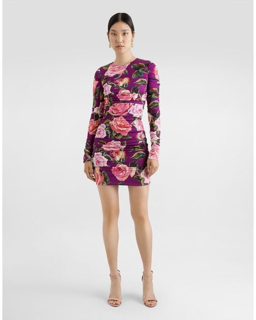 Dolce & Gabbana Pink Charmeuse Midi Sheath Dress With Draping And Rose