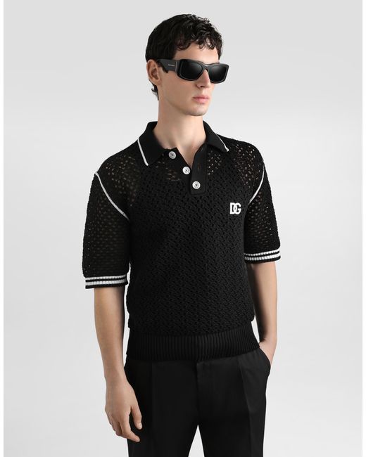 Dolce & Gabbana メンズ ブラック クロシェ エフェクト コットン