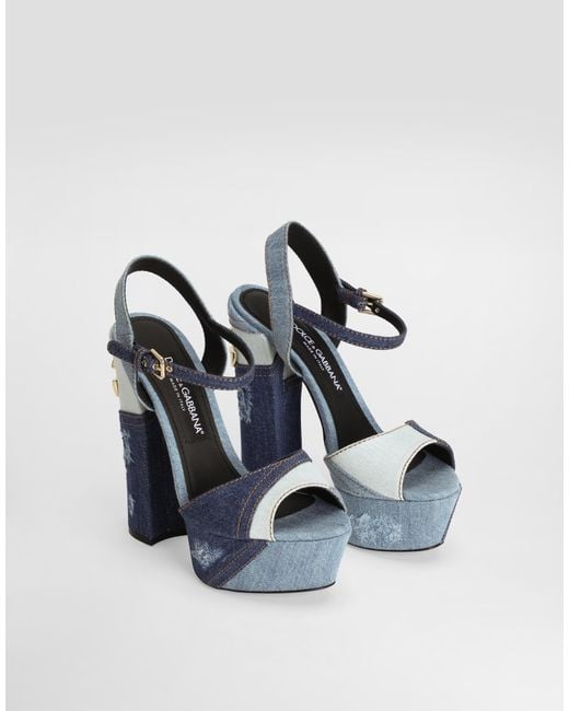 Dolce & Gabbana Blue Keira Denim Patchwork Platform Sandals