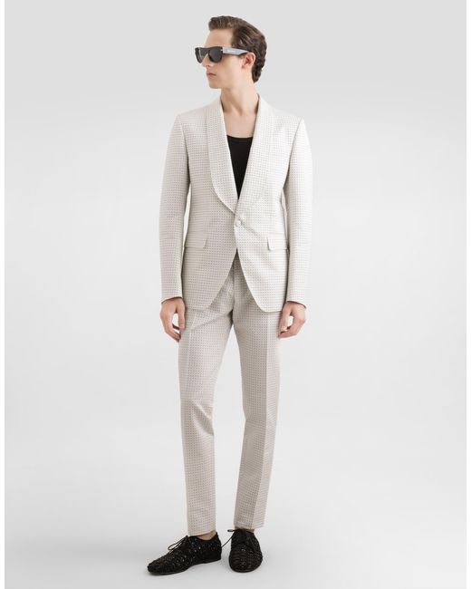 Dolce & Gabbana White Micro Pattern Jacquard Trousers for men