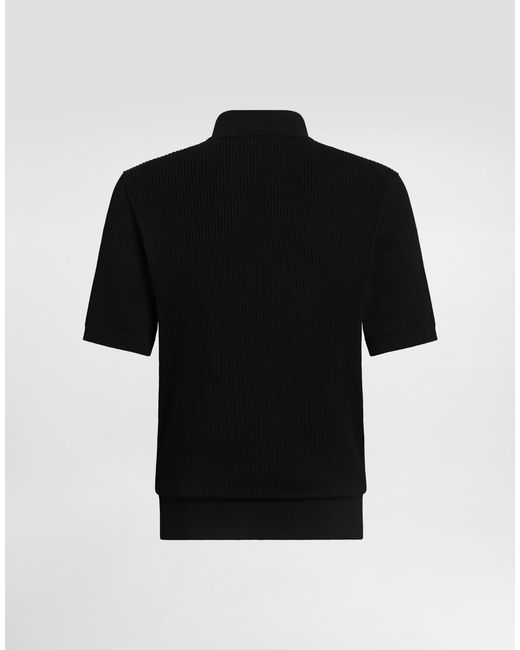 Dolce & Gabbana Black Micro-Rib Cotton Polo Shirt for men