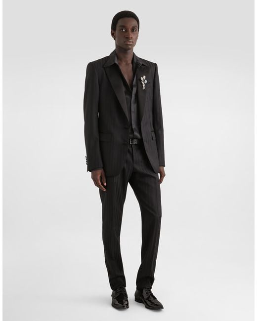 Dolce & Gabbana Black Wool Pekin Jacquard Trousers for men