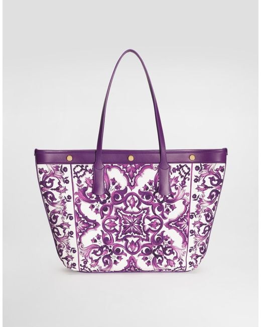 Dolce & Gabbana Purple Majolica-Print Atene Shopping Bag